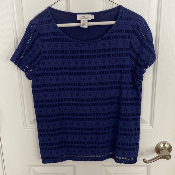 Vineyard Vines Deep Bay Navy Blue Eyelet Knit Top - Picture 1 of 3